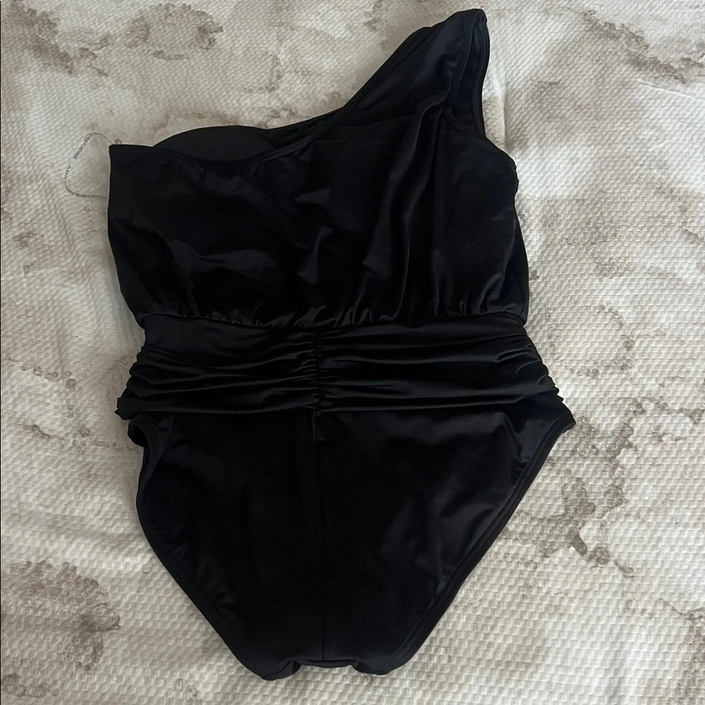 MICHAEL Michael Kors Logo U-Bar One Shoulder One Piece Swimsuit Size 8